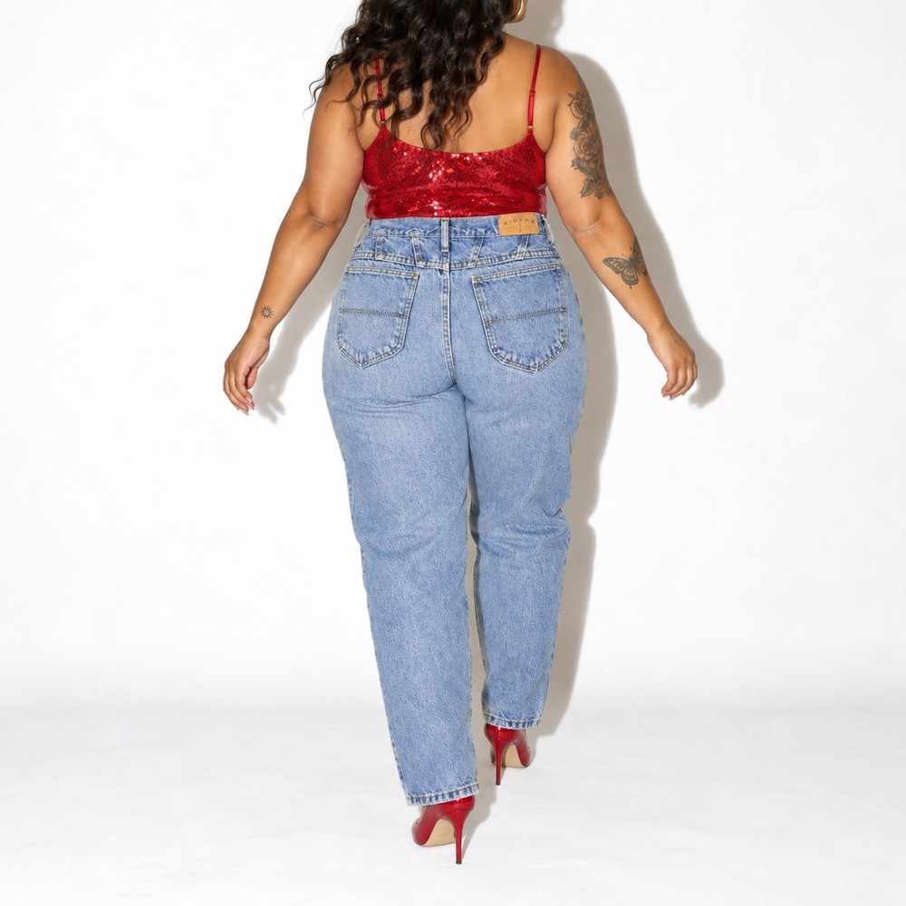 90s Vintage Medium Stone Wash Denim Jeans Womens 16 Ankle High Waist Tapered Leg - Picture 2 of 10
